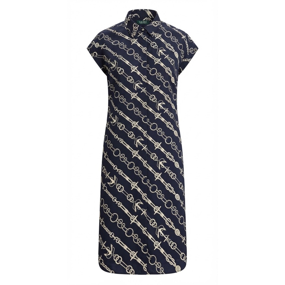 Lauren Ralph Lauren Shirt Dress Womens 14 Navy Nautical Chain Anchor Excellent